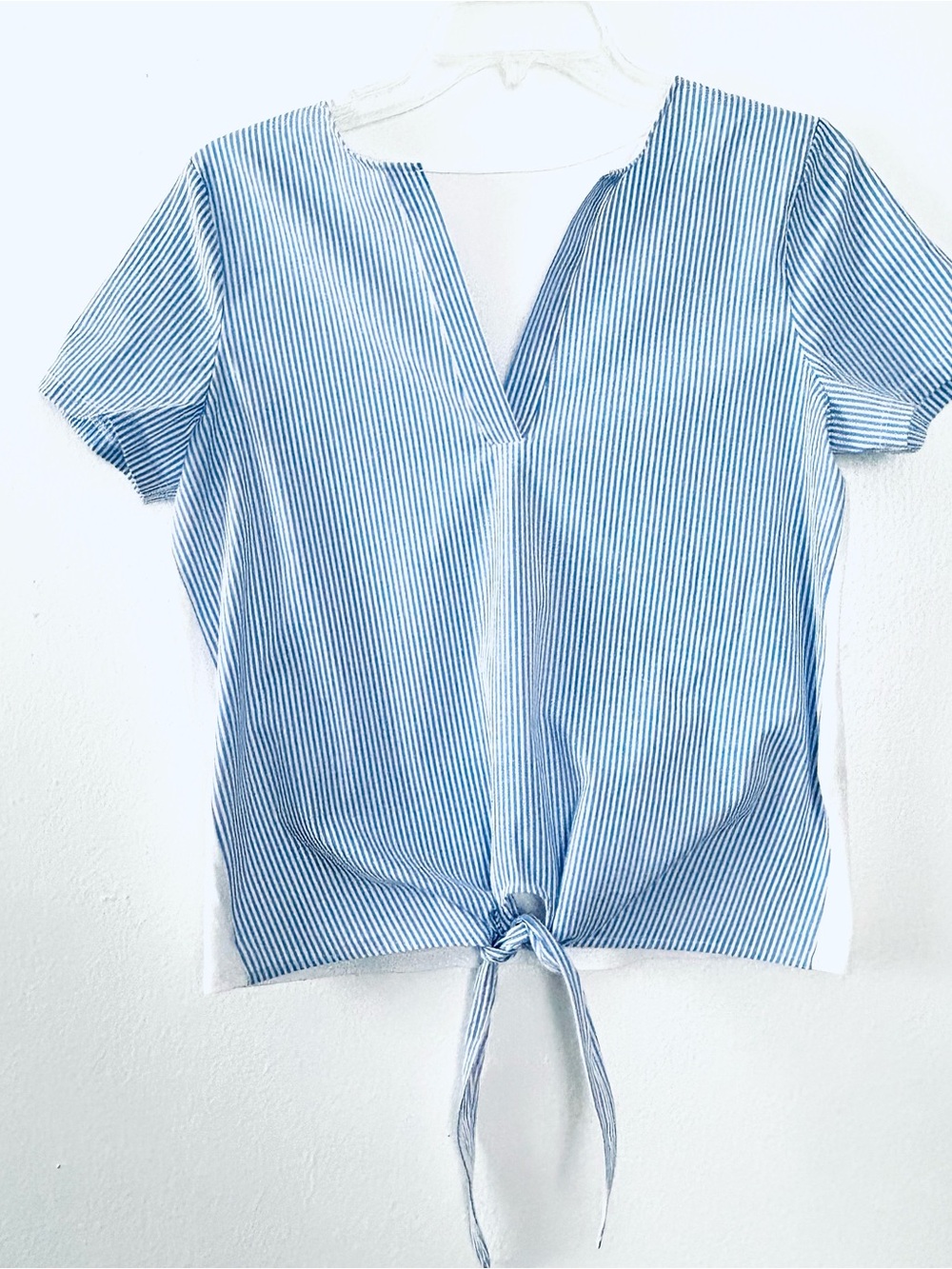 Striped Tie-Front Short Sleeve Top - Blue